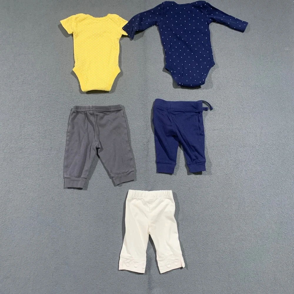 Baby Girl‎ 0-3M Clothes Lot 5pc Carter's Babies R Us Bodysuits Pants Yellow Navy